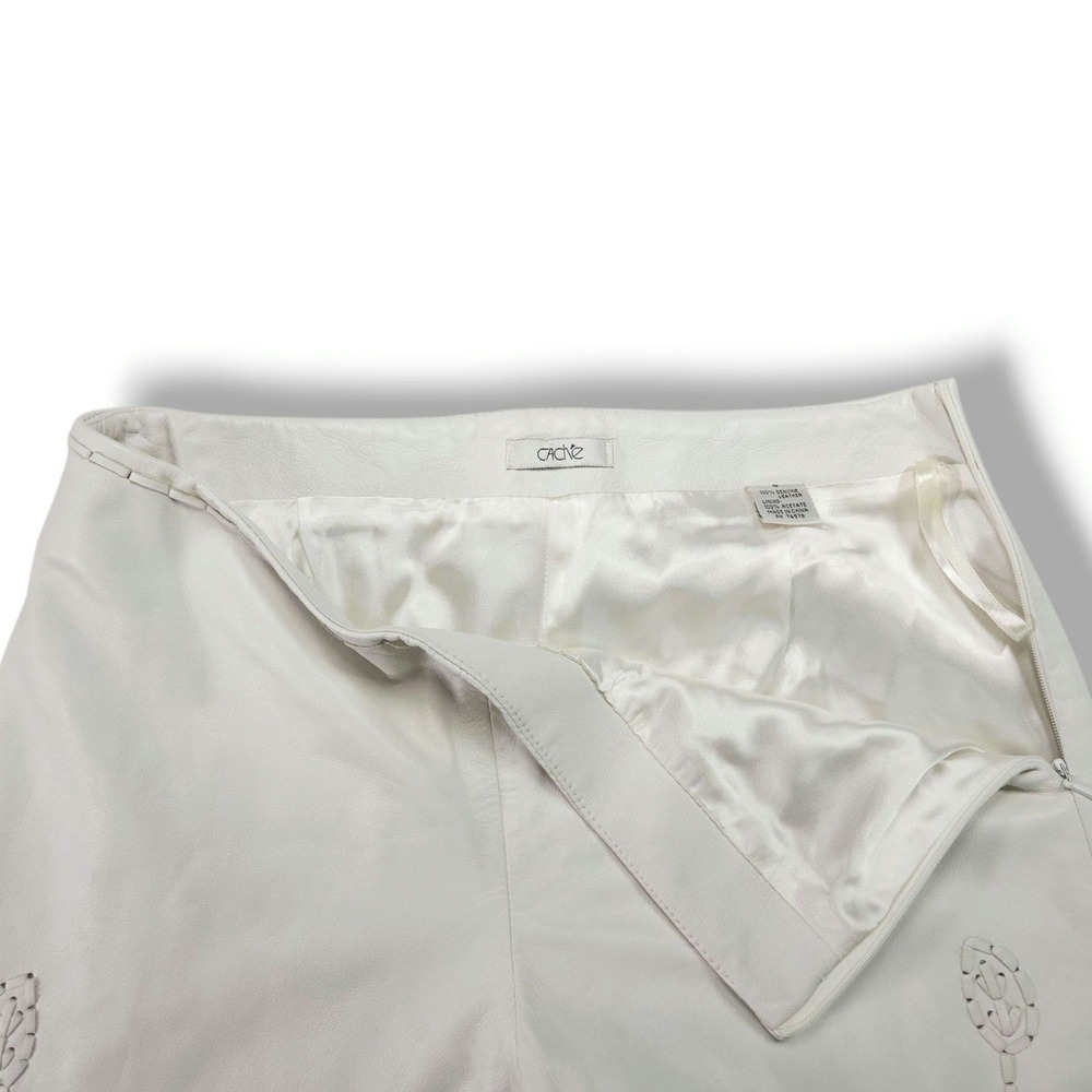 Cache Vintage Genuine Leather Pants Embroidered Floral Whipstitch Ivory White 6 - Picture 5 of 12